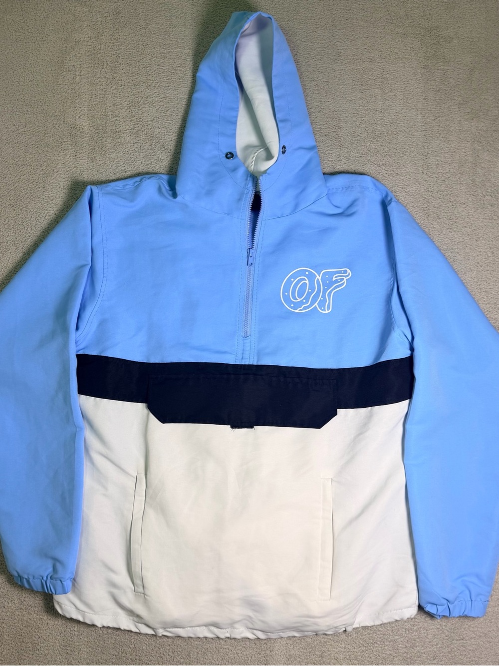 Odd Future Anorak Jacket Mens Medium Quarter Zip Pullover Hoodie Blue Colorblock